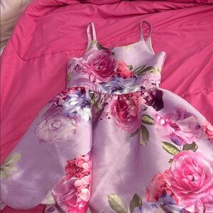 Zunie Lavender Floral Party Dress with Pink Rose Print